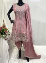 Chiffon Pink Festival Wear Hand Work Afghani Pant Suit